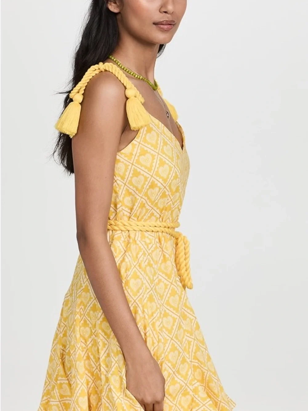RHODE Yellow Printed Tie-Shoulder Sundress with Tassel Belt